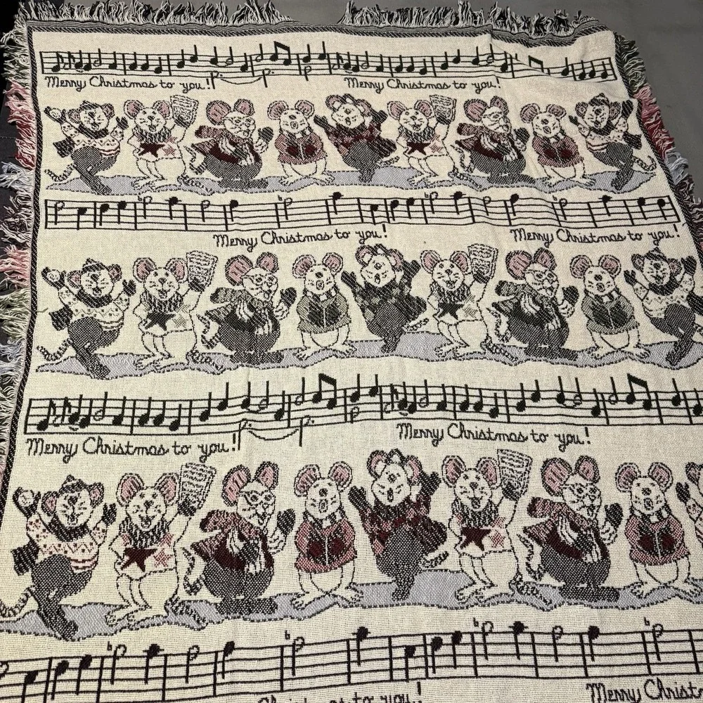 Merry Christmas To You Singing Mice‎ Tapestry Throw Blanket 64 x 46 MWW Fringed